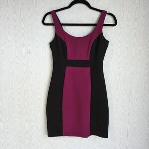 Women's S 5 Bodycon Mini Dress Black Fuchsia Color Block Empire Waist Ribbed